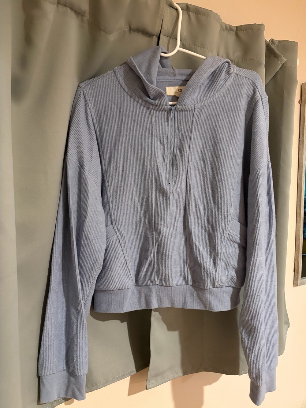 Light Blue Hooded Cropped Rib-Knit Women's Sweater